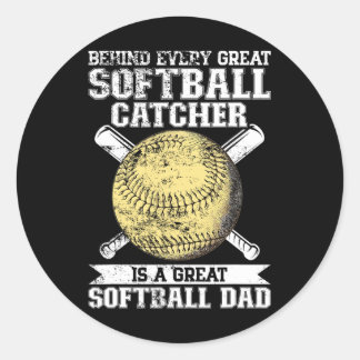 Sticker Rond Papa receveur de softball lanceur entraîneur de so