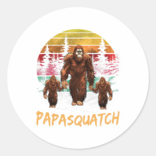 Sticker Rond Papa Squatch Retro Bigfoot Papa Sasquatch Yeti Fat
