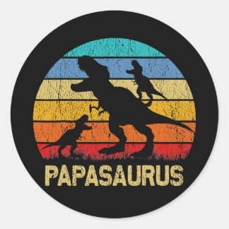 Sticker Rond Papasaurus T rex Dinosaur Papa Saurus Father's