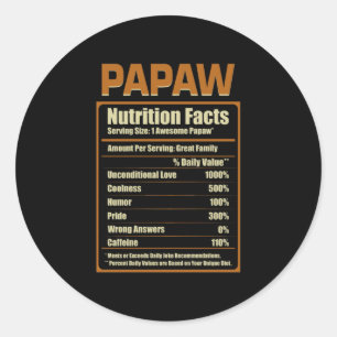 Sticker Rond Papaw Nutrition Faits Amour inconditionnel