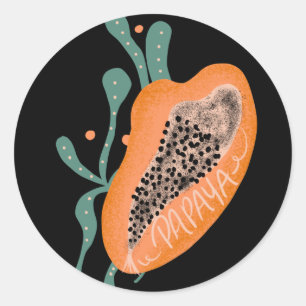 Sticker Rond Papayer lettrage dessiné à la main fruit tropical
