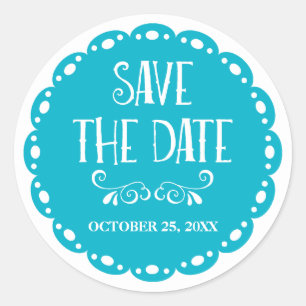Sticker Rond Papel Picado Enregistrer la date Sky Blue Fiesta M