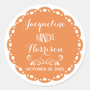 Sticker Rond Papel Picado Enveloppe Sceau Orange Fiesta Mariage