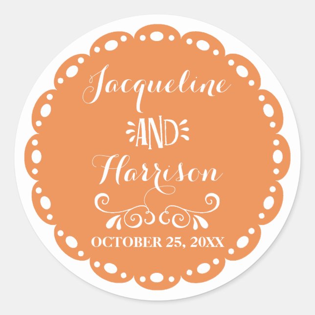 Sticker Rond Papel Picado Enveloppe Sceau Orange Fiesta Mariage (Devant)