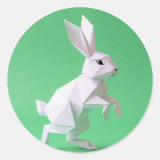 Sticker Rond Paper work of rabbit in green world 