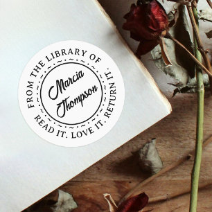 Sticker Rond Papeterie de bibliothèque de script de typographie