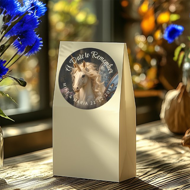 Sticker Rond Papeterie de licorne fée papillon bleu classique (Créateur téléchargé)