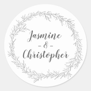 Sticker Rond Papeterie Mariage à feuilles botaniques moderne