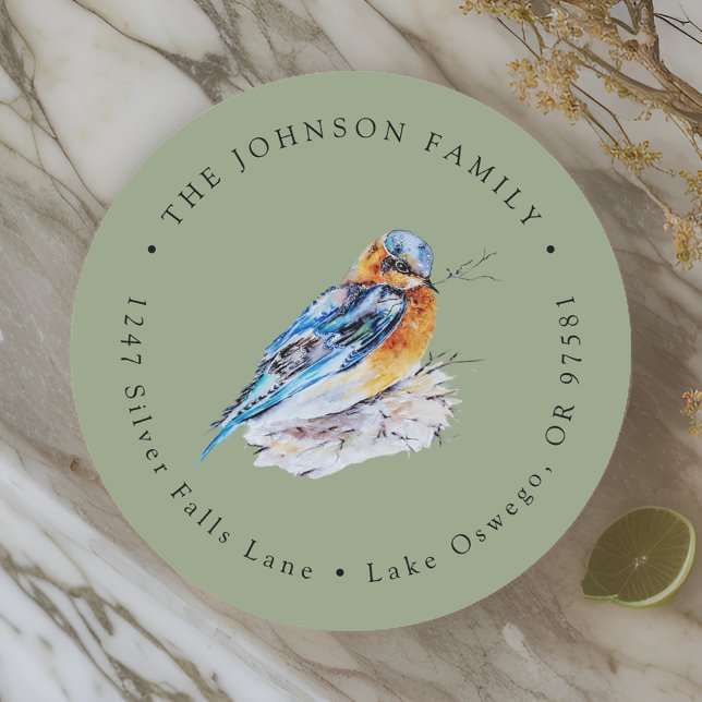 Sticker Rond Papier à en-tête élégant aquarelle oiseau bleu (Créateur téléchargé)