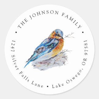 Sticker Rond Papier à lettre élégant Colibri Bleu aquarelle