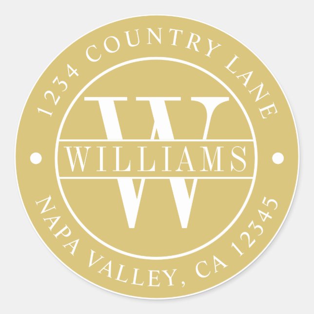 Sticker Rond Papier à lettres élégant avec monogramme doré (Devant)