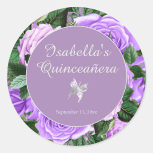 Sticker Rond Papier à lettres Quinceañera papillon floral vinta