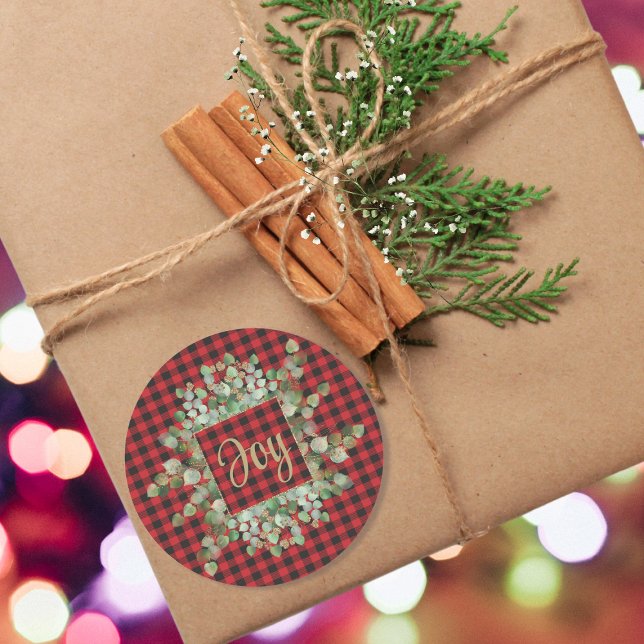 Sticker Rond Papier à motifs plaid de Buffalo Eucalyptus avec n (Créateur téléchargé)