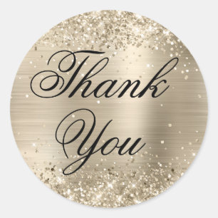 Sticker Rond Papier alu Champagne Pailleté Remerciement Fantais