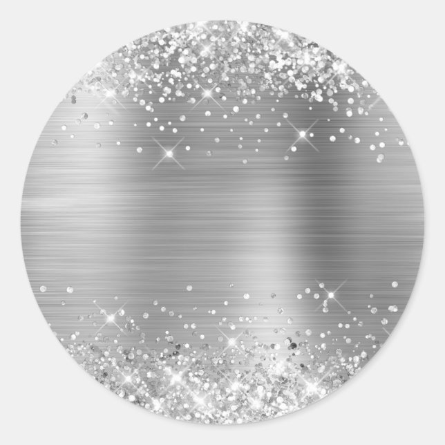 Sticker Rond Papier Aluminium Argent Pailleté (Devant)