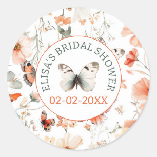 Sticker Rond Papier aquarelle Meadow Butterfly Mariage personna