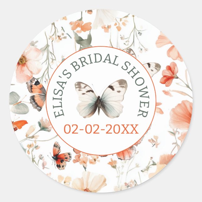 Sticker Rond Papier Aquarelle Prairie Papillon PERSONNALISÉ pou (Devant)