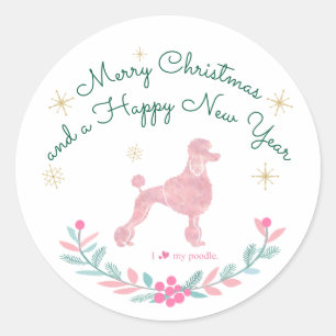 Sticker Rond Papier cadeau rose pastel Caniche - Texte personna