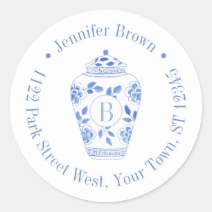 Sticker Rond Papier Chinoiserie Chic Monogramme Initial Adresse