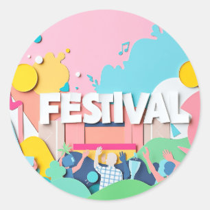 Sticker Rond Papier Collage Music Festival Art