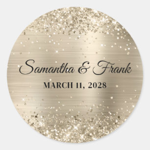 Sticker Rond Papier de Champagne Pailleté Mariage