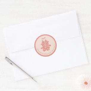 Sticker Rond Papier floral coupé Double bonheur Mariage chinois