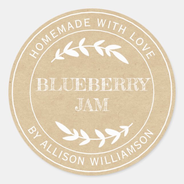 Sticker Rond Papier Kraft à confiture de bleuets maison rustiqu (Devant)