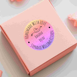Sticker Rond Papier Kraft Arc-en-Ciel Fait Maison avec Amour