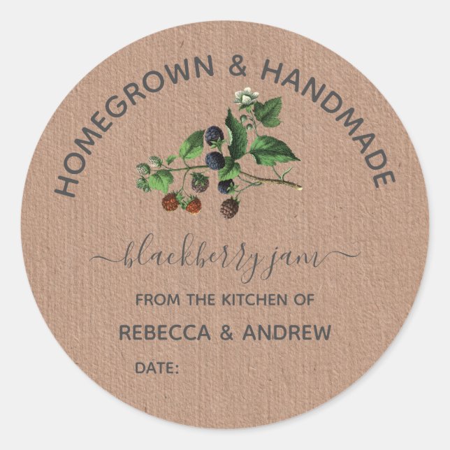 Sticker Rond Papier Kraft confiture Blackberry artisanal et art (Devant)