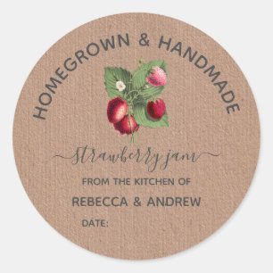 Sticker Rond Papier Kraft confiture de fraises artisanal et art