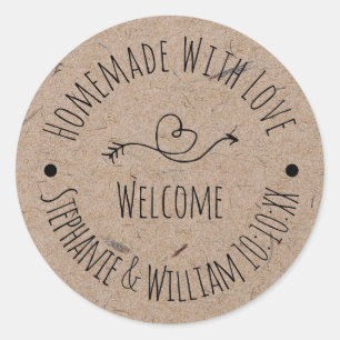 Sticker Rond Papier Kraft fait avec amour   Cadeau de mariage