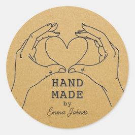 Sticker Rond Papier Kraft Fait Main Cœur Mains Artisanat Person
