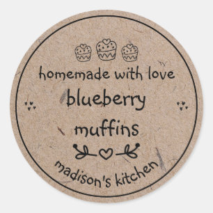 Sticker Rond Papier Kraft Fait Maison Mignon Gribouillis Pâtiss
