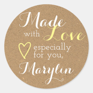 Sticker Rond Papier Kraft jaune simple fait avec coeur d'amour