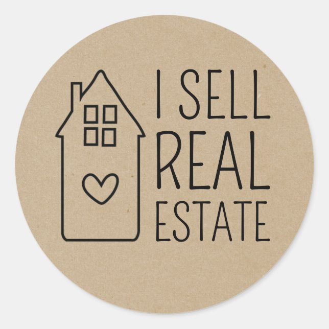 Sticker Rond Papier Kraft Je Vends Immobilier (Devant)