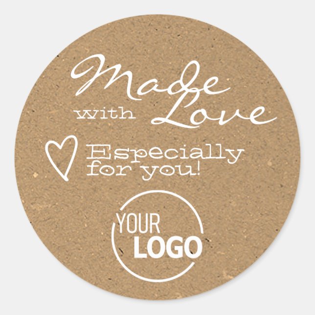 Sticker Rond Papier Kraft moderne fait avec coeur d'amour et lo (Devant)