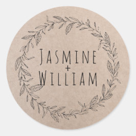 Sticker Rond Papier Kraft Rustique Floral