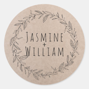 Sticker Rond Papier Kraft Rustique Floral