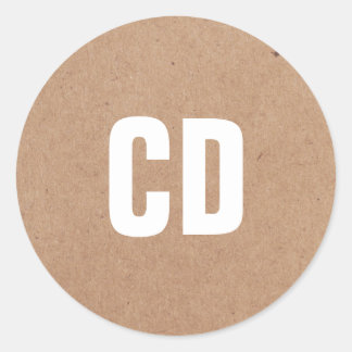 Sticker Rond Papier Kraft simple (imprimé) Monogramme blanc gra