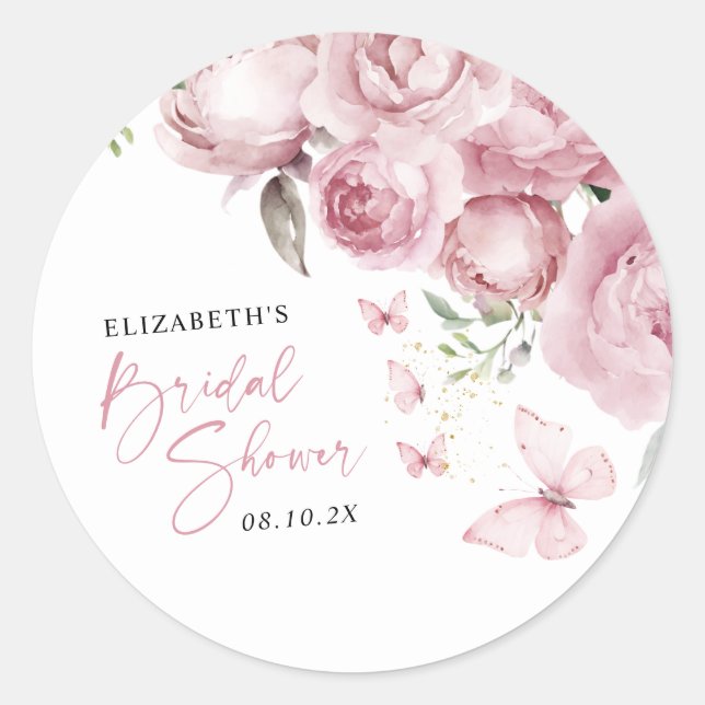Sticker Rond Papier Maché Fleurs Roses Mariage (Devant)