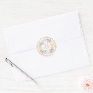 Sticker Rond Papier Monogramme Pastel Talavera Mexicaine