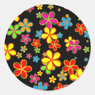 Sticker Rond Papier peint à fleurs rétro