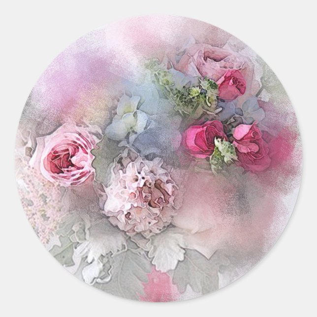 Sticker Rond Papier peint aquarelle personnalisé de roses rouge (Devant)