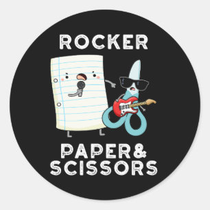 Sticker Rond Papier Rocker Et Ciseaux Drôle Jeu Jeu Pun Dark BG