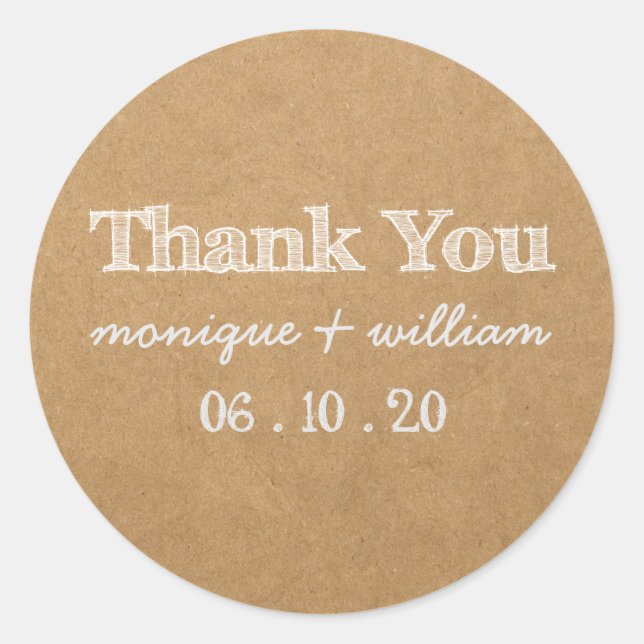 Sticker Rond Papier rustique et Merci Mariage de calque (Devant)