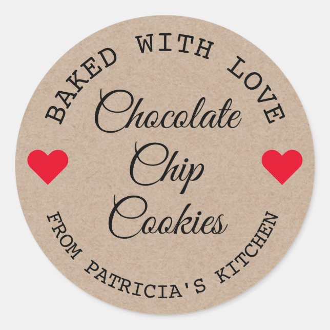 Sticker Rond Papier Rustique Kraft Cuit Avec Love Choco Cookies (Devant)