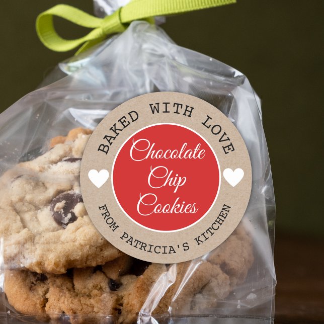 Sticker Rond Papier Rustique Kraft Cuit Avec Love Choco Cookies (Créateur téléchargé)