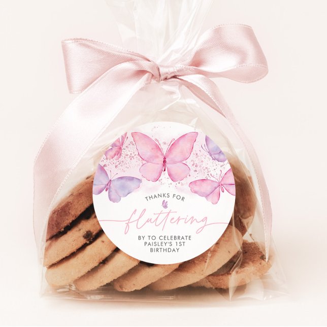 Sticker Rond Papillon 1er anniversaire filles Merci Favoriser (Créateur téléchargé)