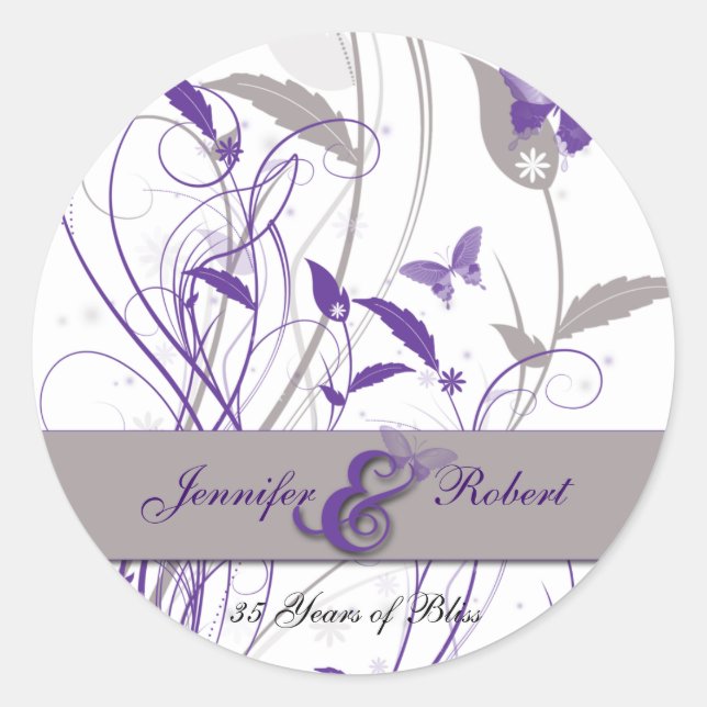 Sticker Rond Papillon à Lilac et Anniversaire pourpre (Devant)