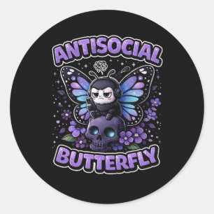 Sticker Rond Papillon Antisocial